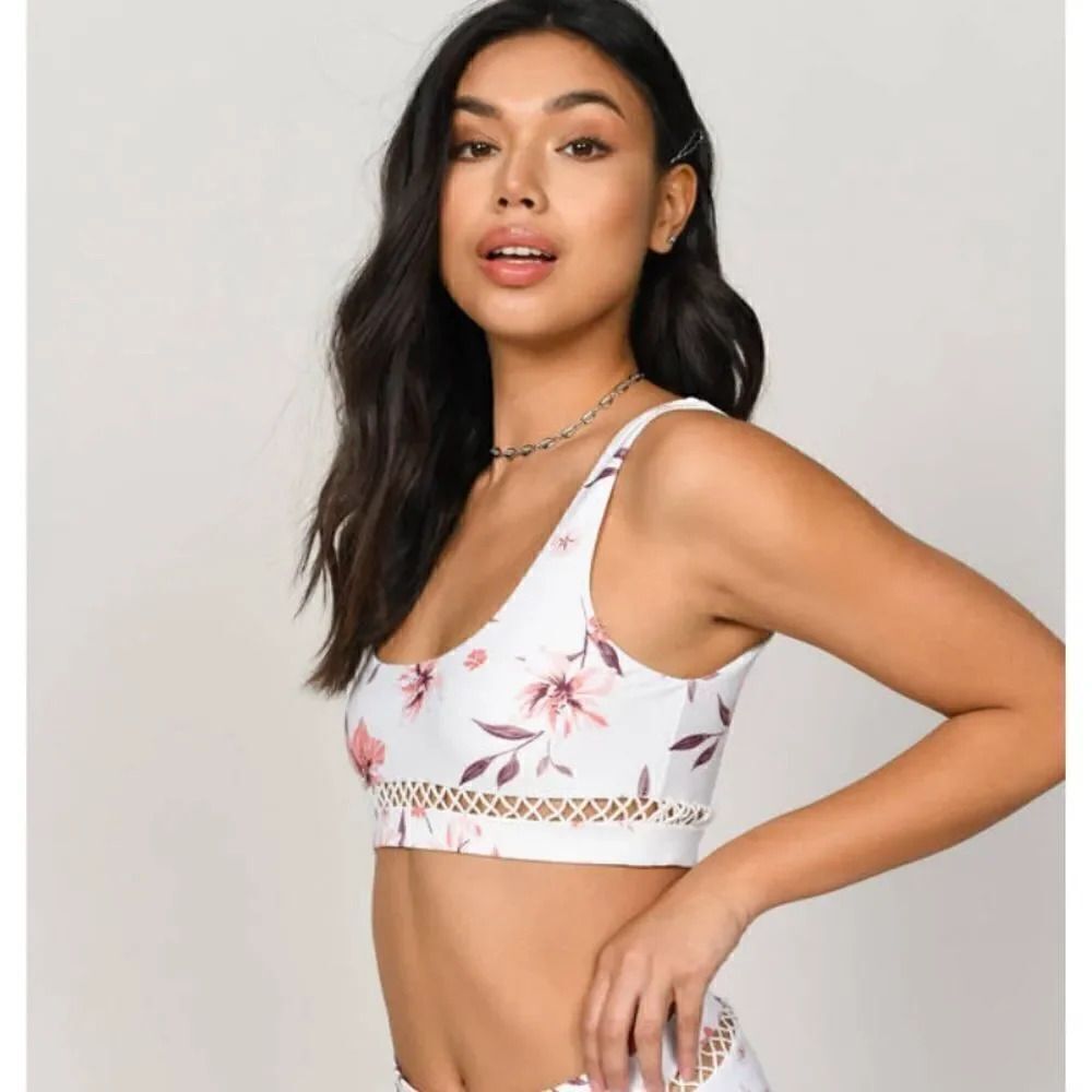 Tobi White Floral Bikini Top